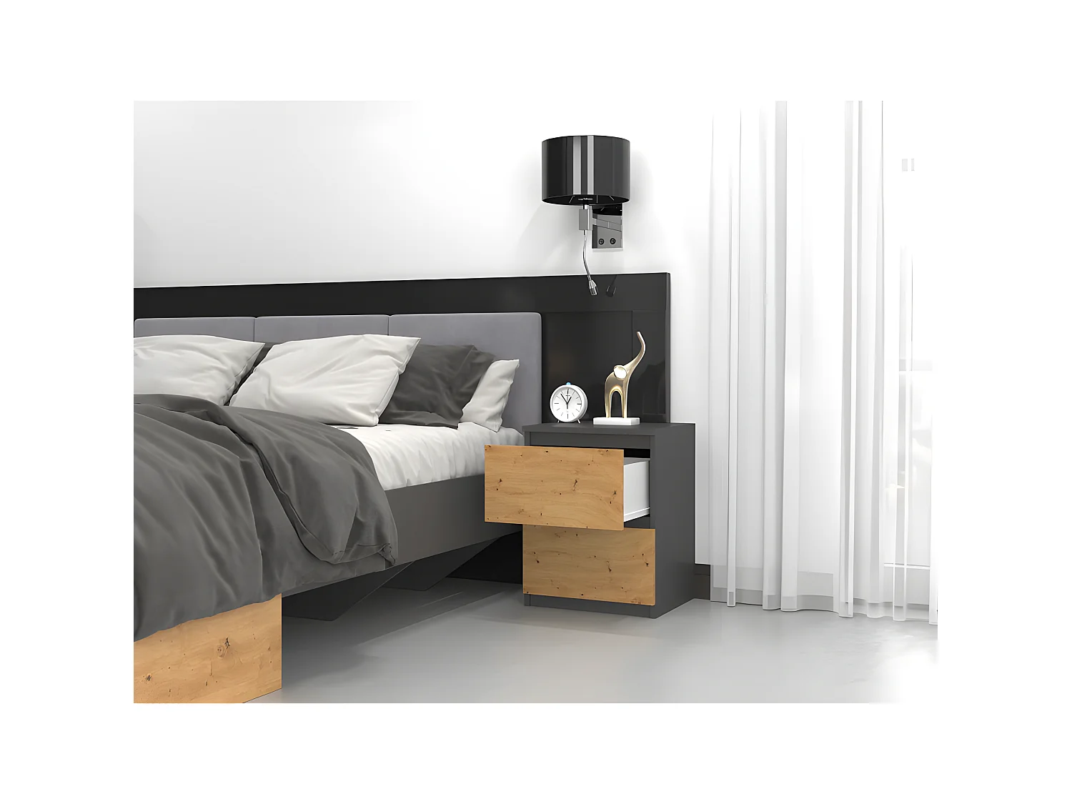 VENICE - Comodino in stile moderno - 40x40x52 - Comodino con 2 cassetti - Arredo camera da letto