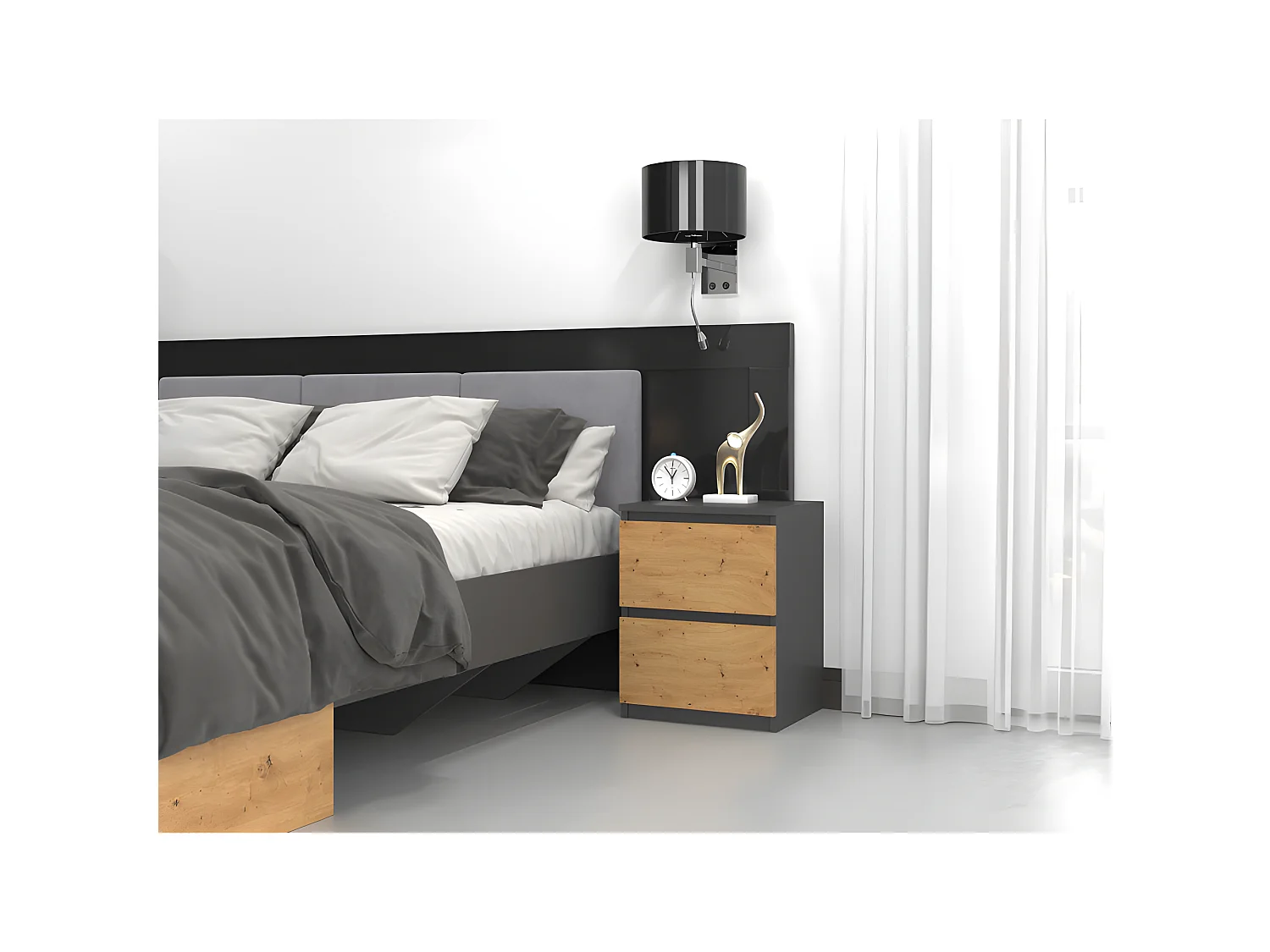 VENICE - Comodino in stile moderno - 40x40x52 - Comodino con 2 cassetti - Arredo camera da letto