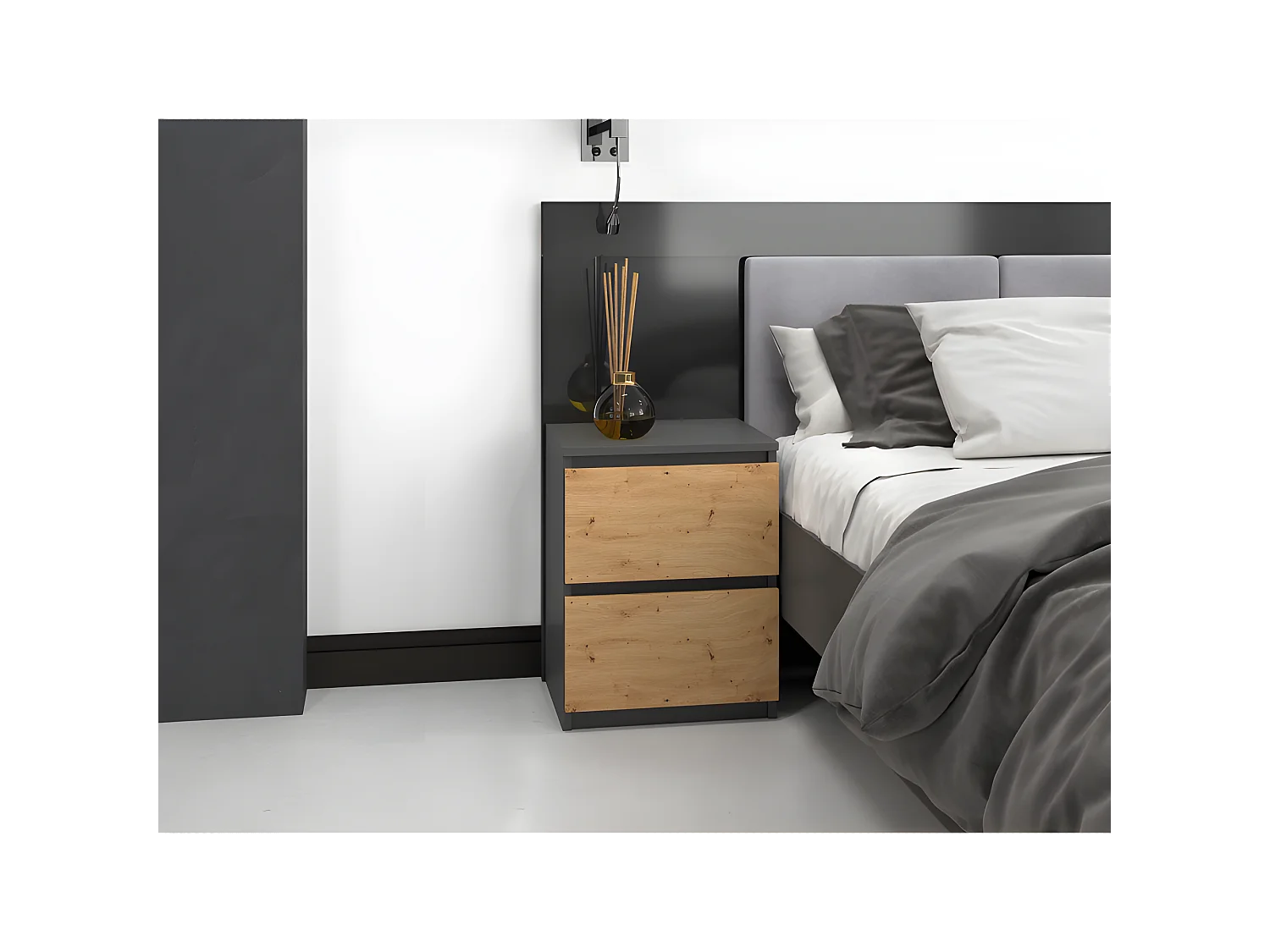 VENICE - Comodino in stile moderno - 40x40x52 - Comodino con 2 cassetti - Arredo camera da letto