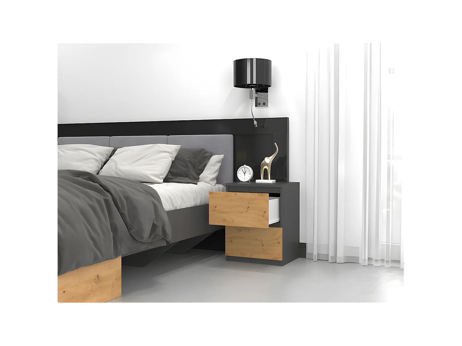 VENICE - Comodino in stile moderno - 40x40x52 - Comodino con 2 cassetti - Arredo camera da letto