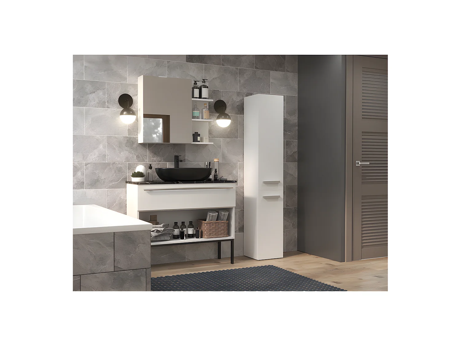 YANA - Mueble de baño con cesto de ropa - 31x30x174 cm - Columna de almacenamiento de baño
