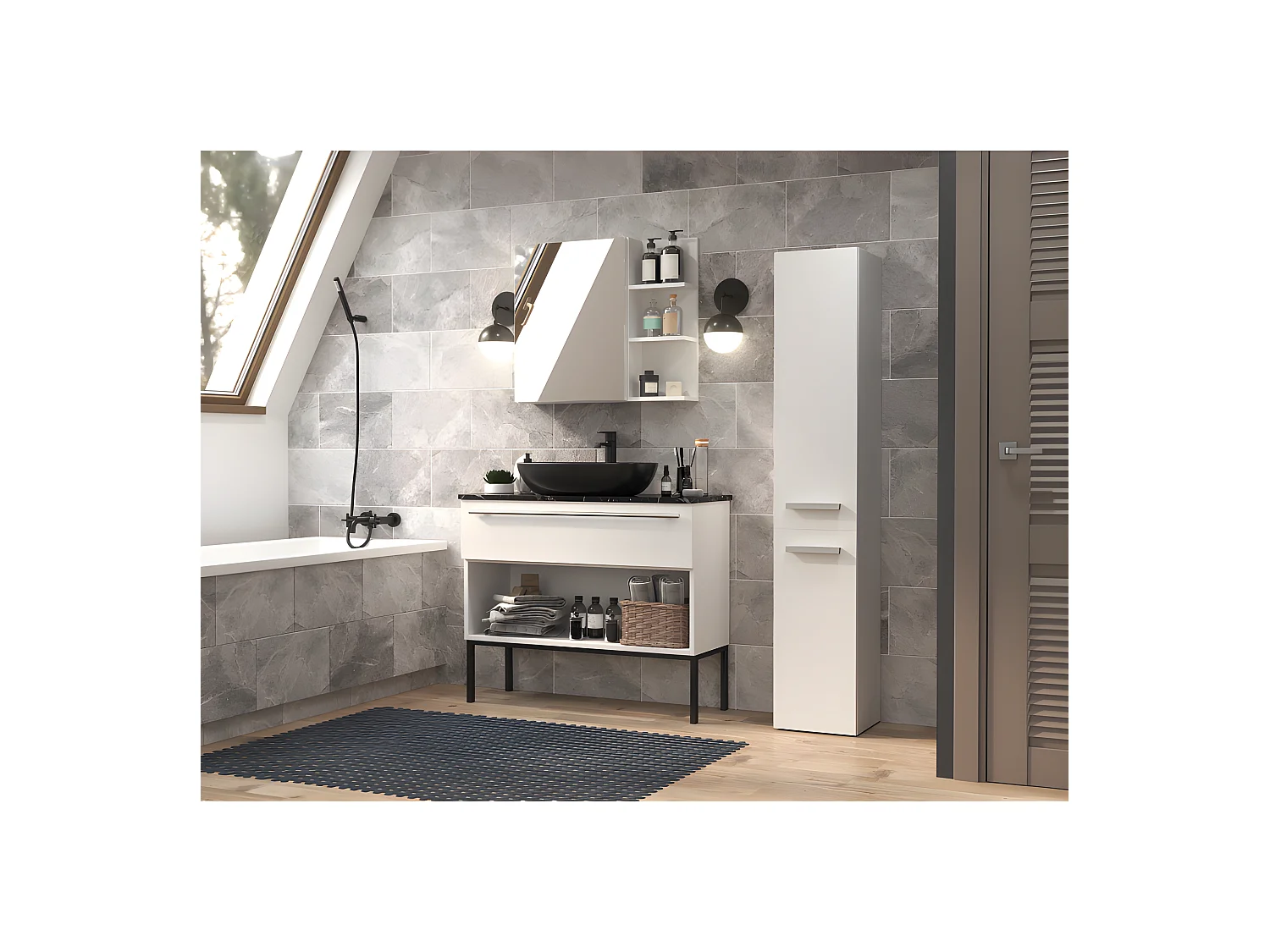 YANA - Mueble de baño con cesto de ropa - 31x30x174 cm - Columna de almacenamiento de baño