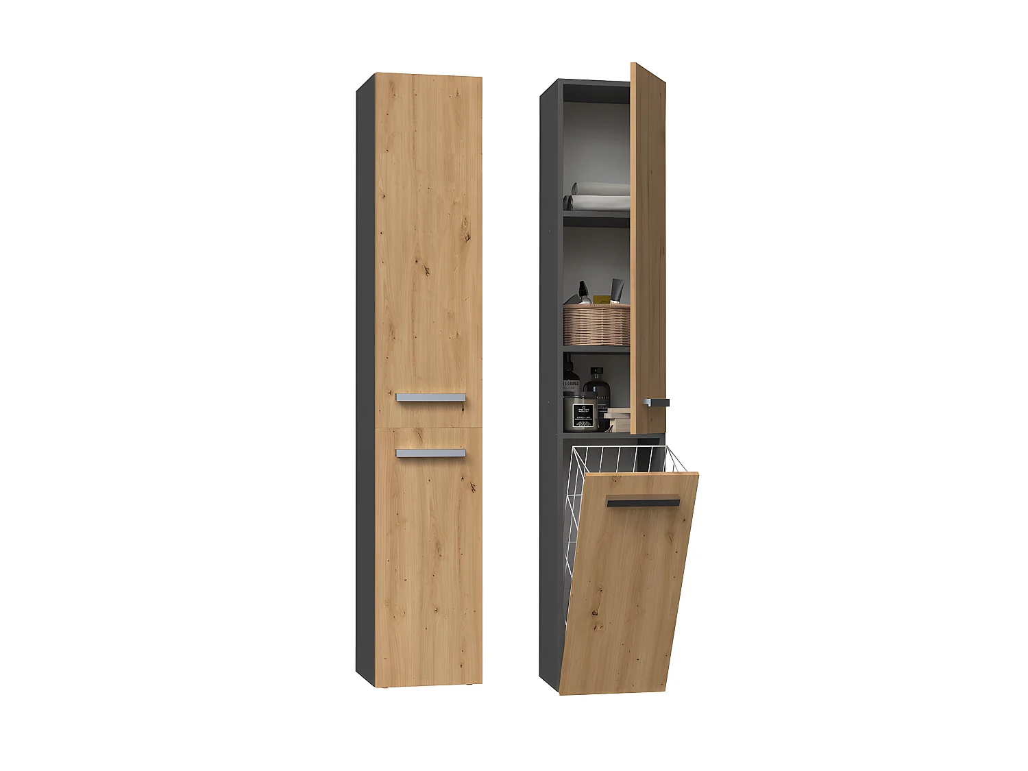 YANA - Mobile bagno con portabiancheria - 31x30x174 cm - Colonna portaoggetti bagno