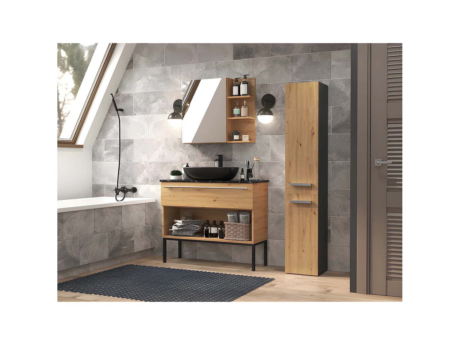 YANA - Mobile bagno con portabiancheria - 31x30x174 cm - Colonna portaoggetti bagno
