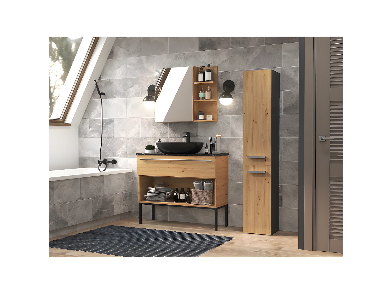 YANA - Mobile bagno con portabiancheria - 31x30x174 cm - Colonna portaoggetti bagno