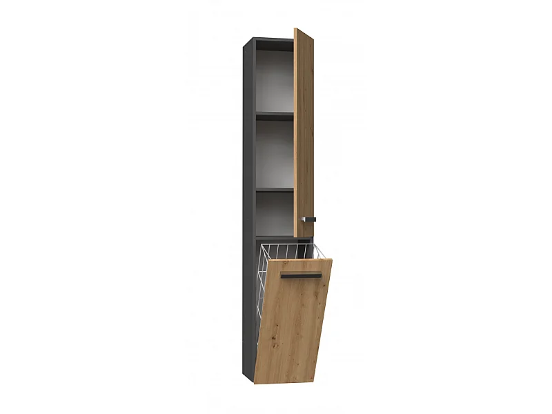 YANA - Meuble salle de bain avec panier à linge - 31x30x174 cm - Colonne rangement SDB