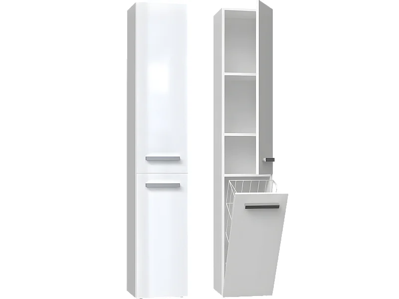 YANA - Meuble salle de bain avec panier à linge - 31x30x174cm - Colonne rangement SDB