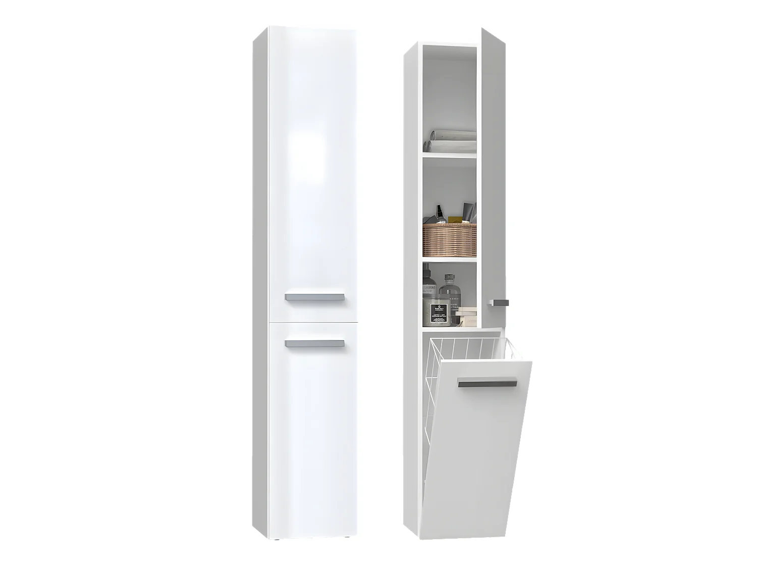 YANA - Mueble de baño con cesto de ropa - 31x30x174cm - Columna de almacenaje para baño