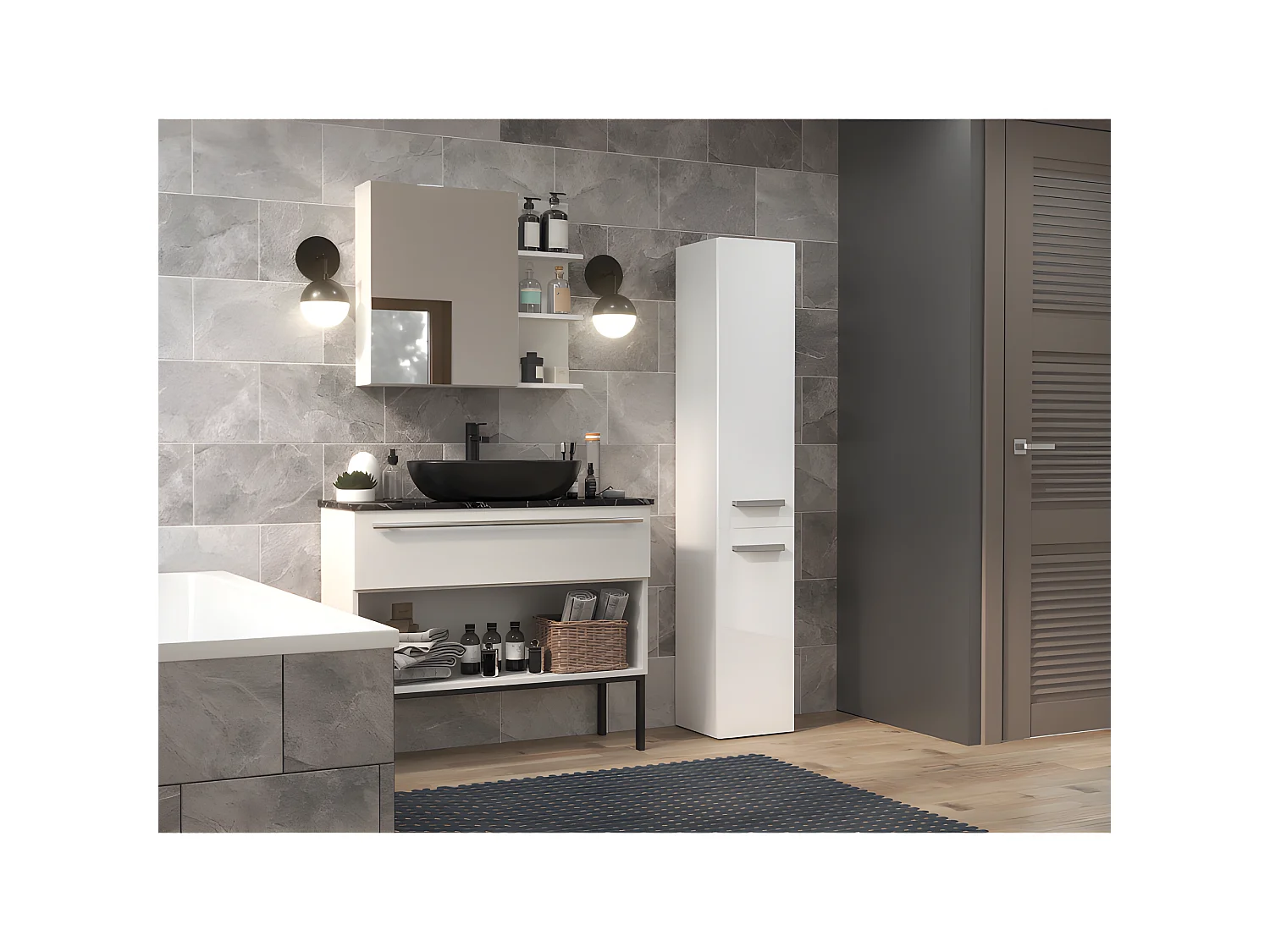 YANA - Mobile bagno con portabiancheria - 31x30x174cm - Colonna portaoggetti bagno