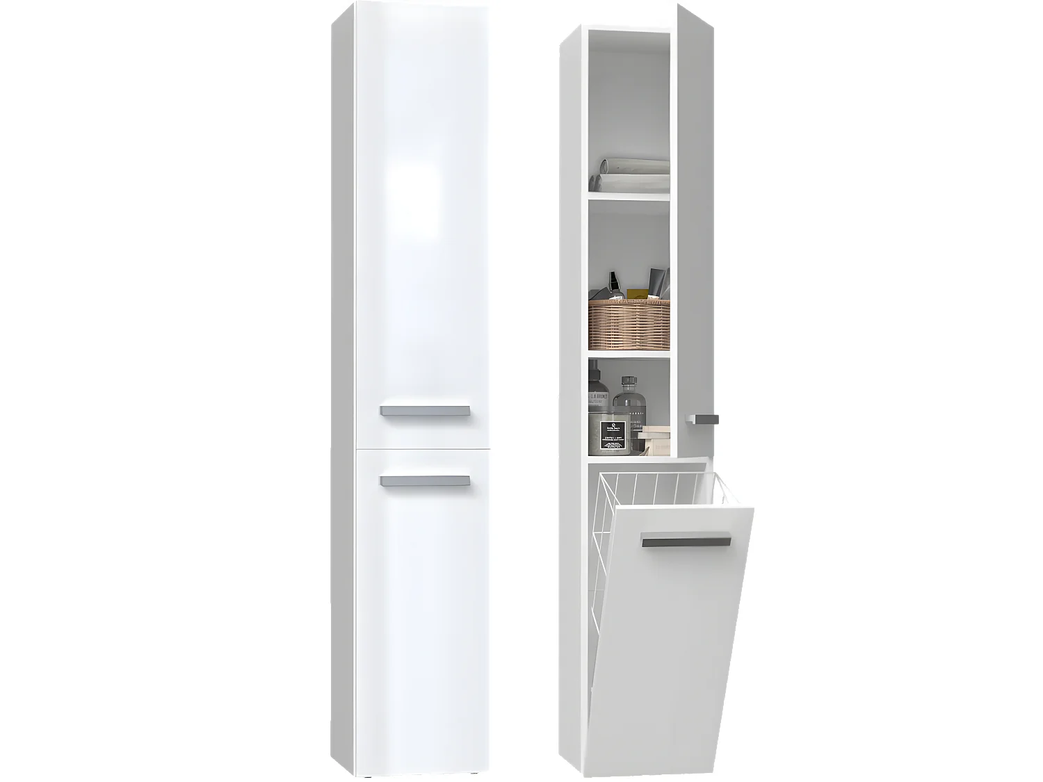 YANA - Mobile bagno con portabiancheria - 31x30x174cm - Colonna portaoggetti bagno