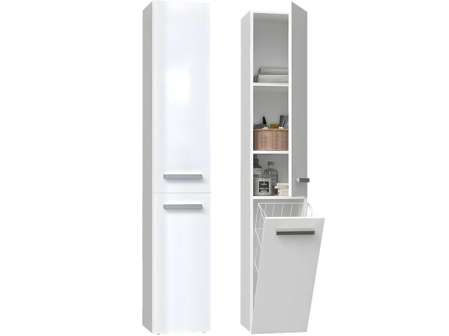 YANA - Meuble salle de bain avec panier à linge - 31x30x174cm - Colonne rangement SDB