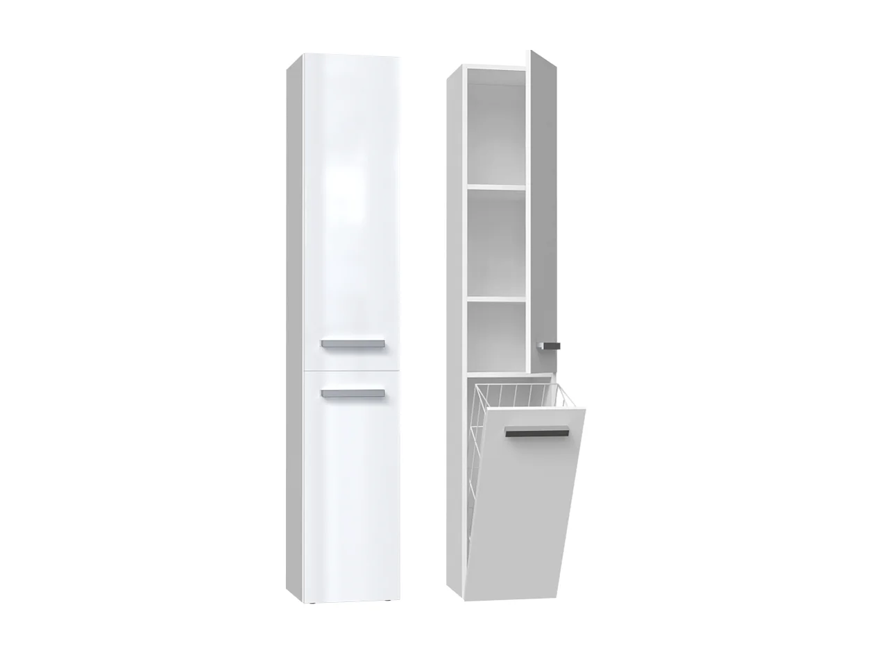 YANA - Mobile bagno con portabiancheria - 31x30x174cm - Colonna portaoggetti bagno