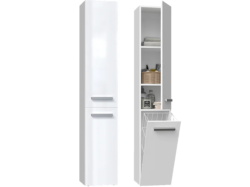 YANA - Mobile bagno con portabiancheria - 31x30x174cm - Colonna portaoggetti bagno