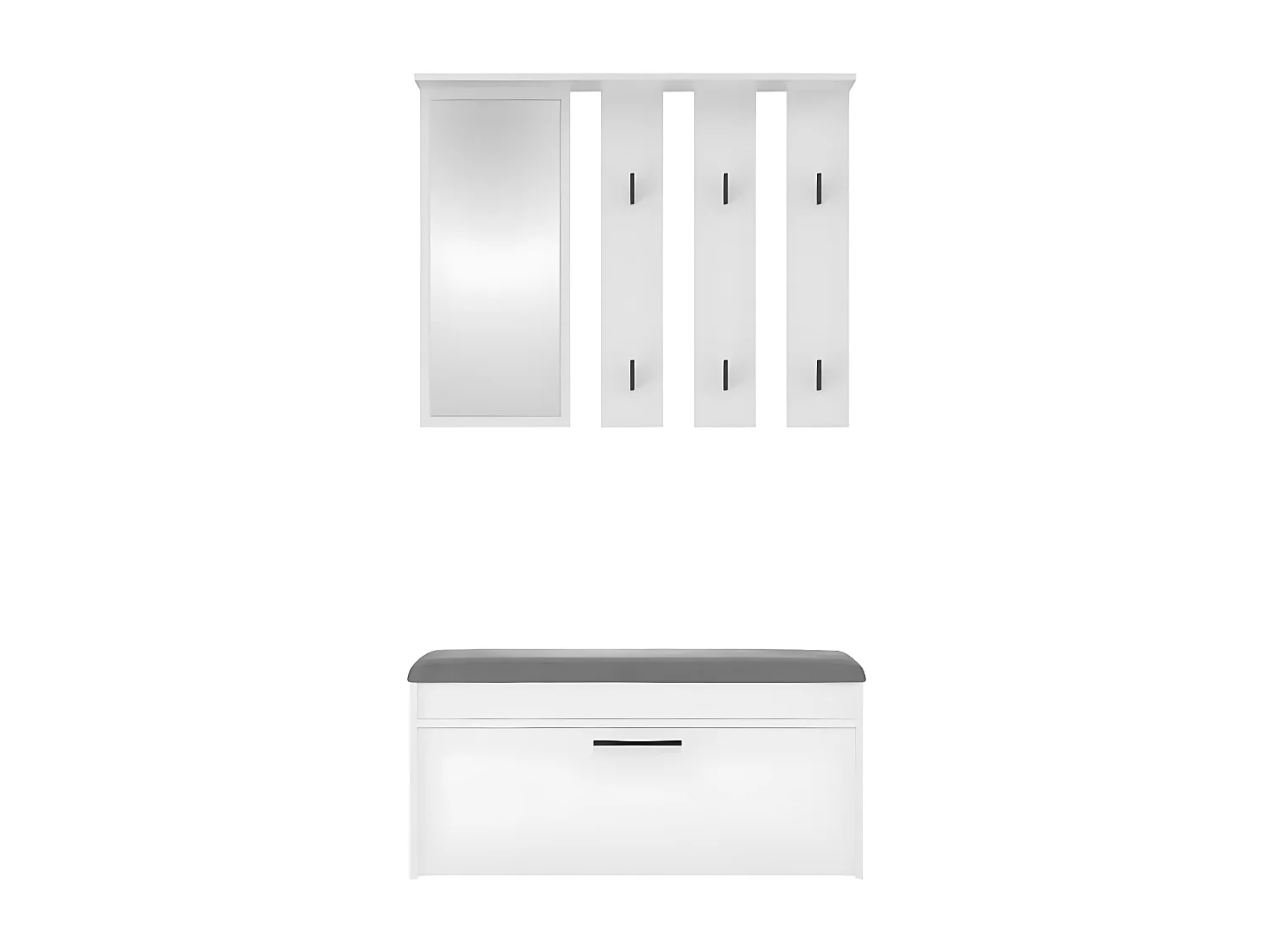 CDF Garderobe Parma | Farbe: Weiß | Großer Spiegel | Kleiderbügel | Geräumiger Schuhschrank | Ideal für Diele, Flur | Praktische Ablagen | Modernes Design