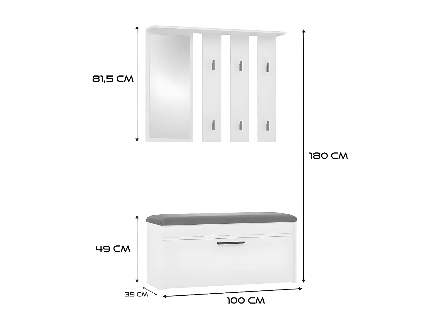 CDF Garderobe Parma | Farbe: Weiß | Großer Spiegel | Kleiderbügel | Geräumiger Schuhschrank | Ideal für Diele, Flur | Praktische Ablagen | Modernes Design