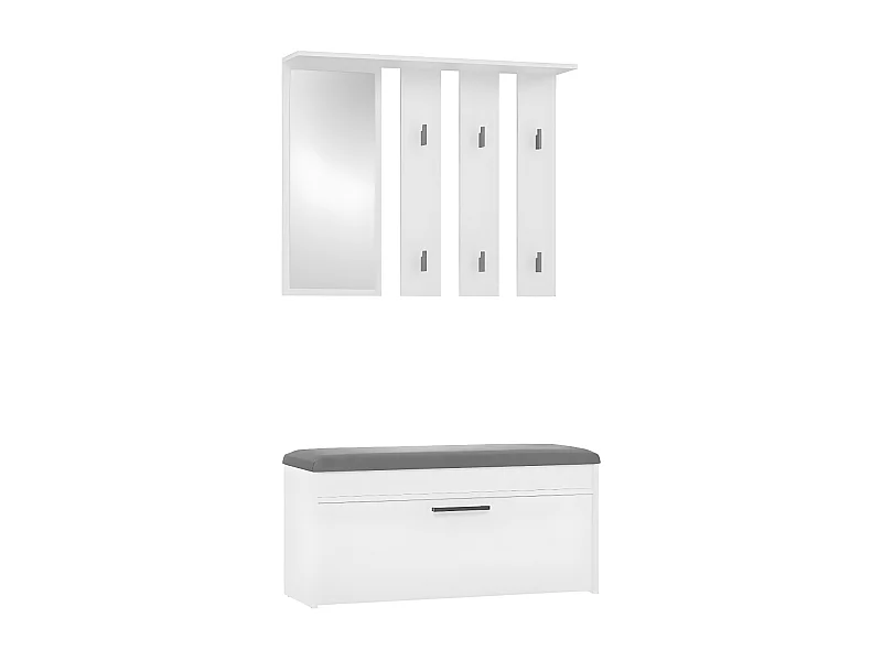 CDF Garderobe Parma | Farbe: Weiß | Großer Spiegel | Kleiderbügel | Geräumiger Schuhschrank | Ideal für Diele, Flur | Praktische Ablagen | Modernes Design