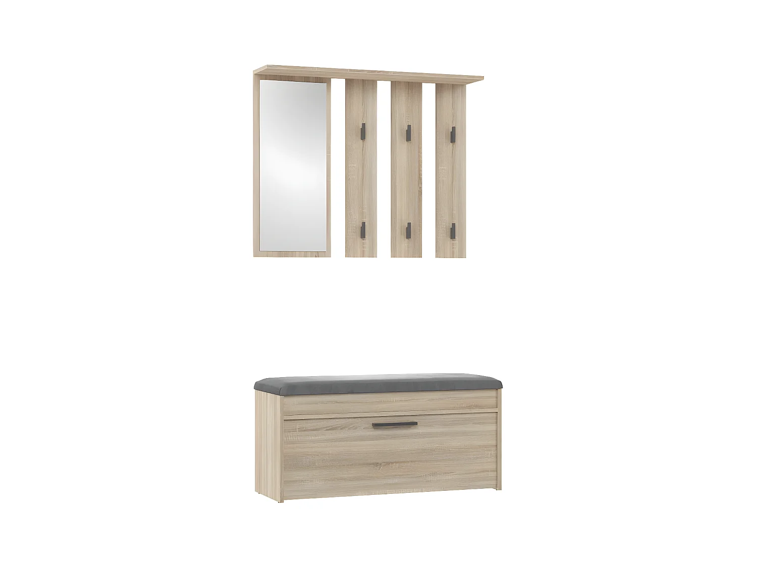 PARMI - Guardarropa de entrada - Mueble de entrada con banco y espejo - Perchero de pared