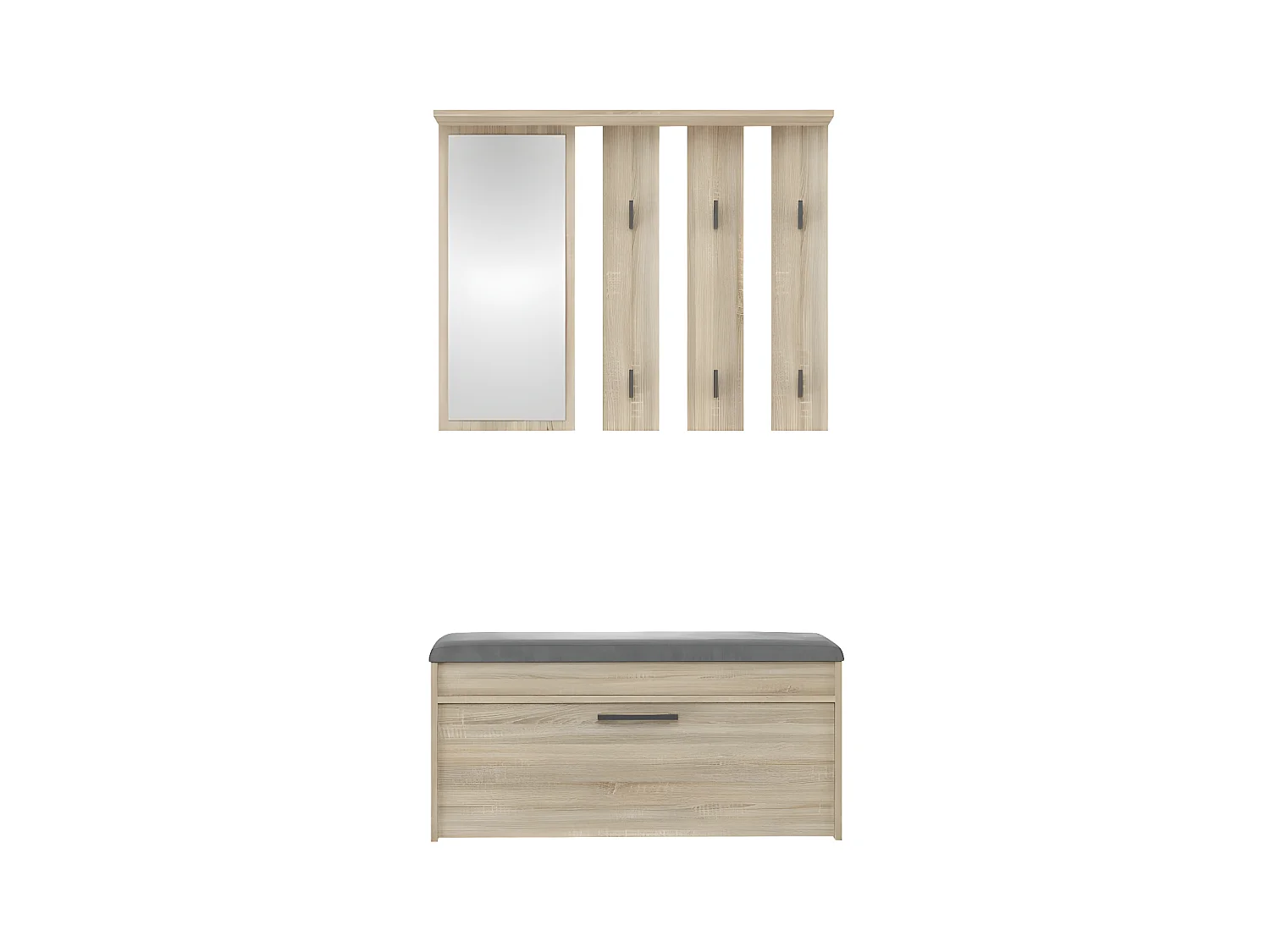 PARMI - Guardarropa de entrada - Mueble de entrada con banco y espejo - Perchero de pared