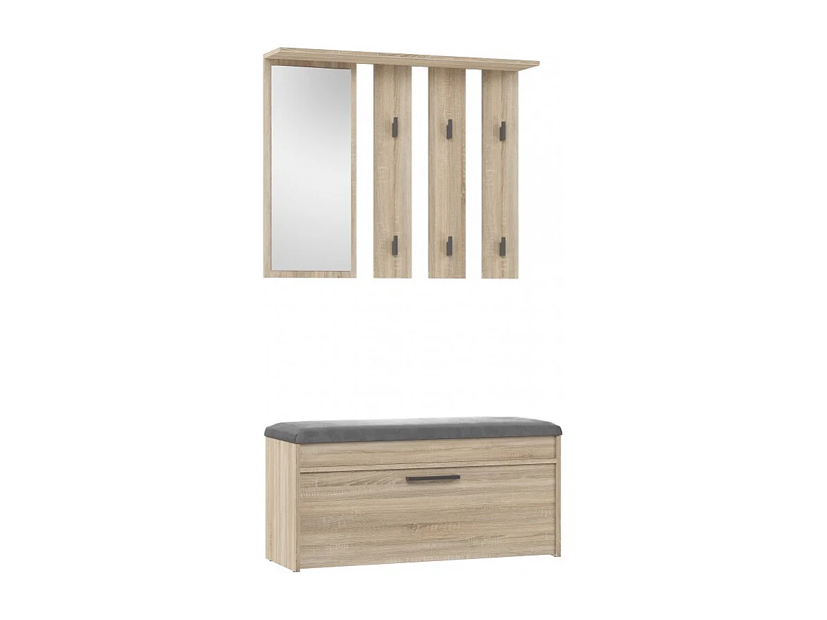 PARMI - Guardarropa de entrada - Mueble de entrada con banco y espejo - Perchero de pared