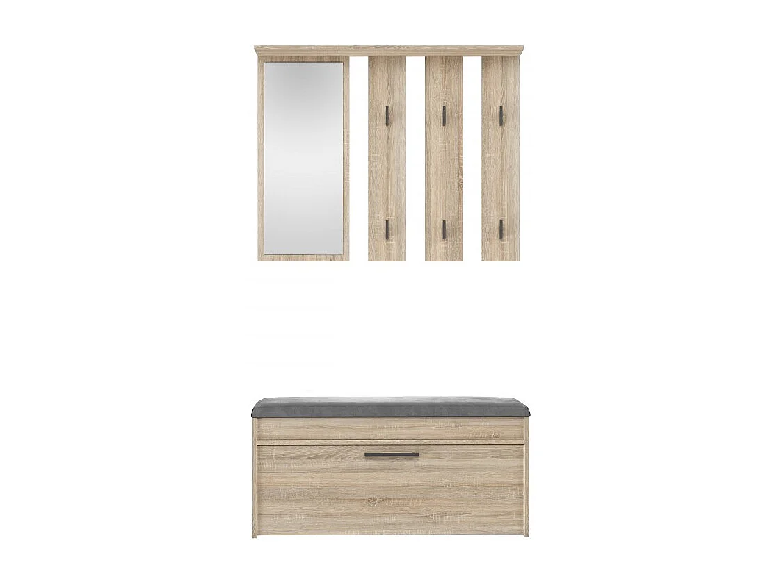 PARMI - Guardarropa de entrada - Mueble de entrada con banco y espejo - Perchero de pared