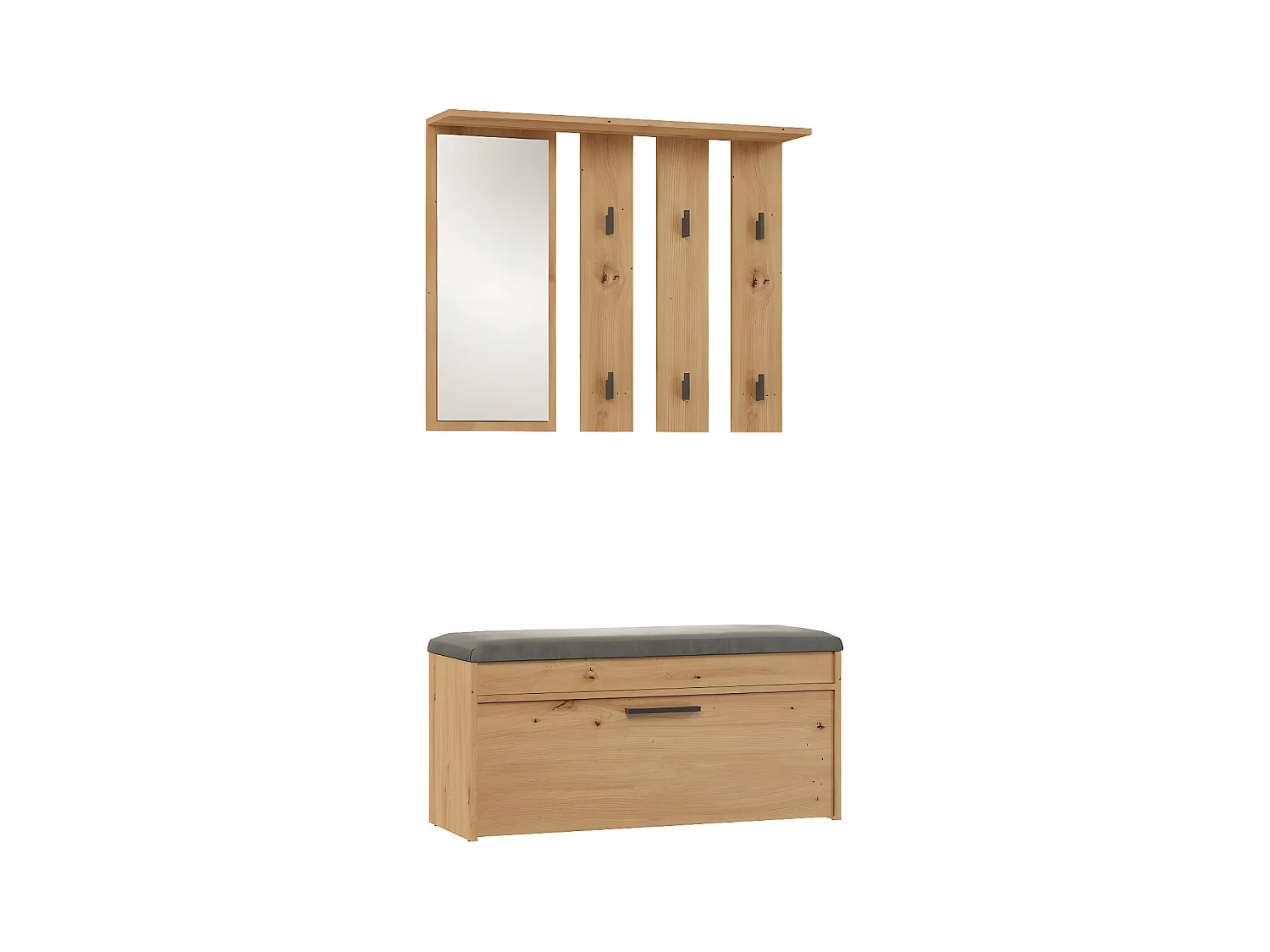 PARMI - Guardarropa de entrada - Mueble de entrada con banco y espejo - Perchero de pared