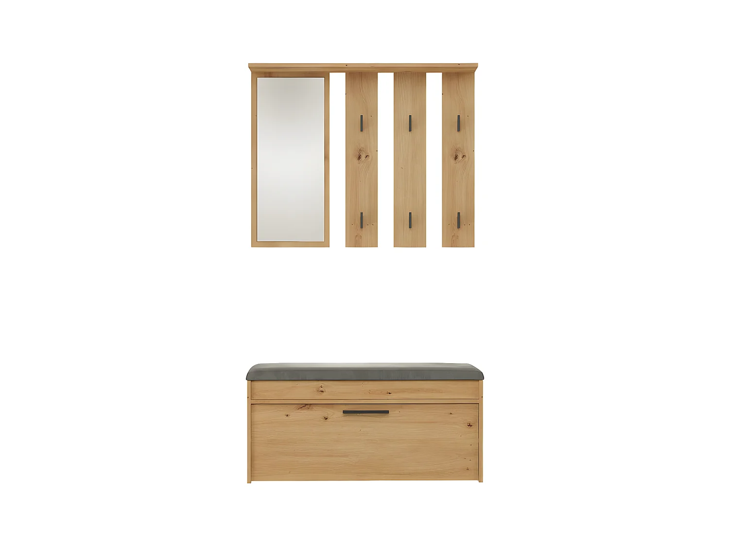 PARMI - Guardarropa de entrada - Mueble de entrada con banco y espejo - Perchero de pared