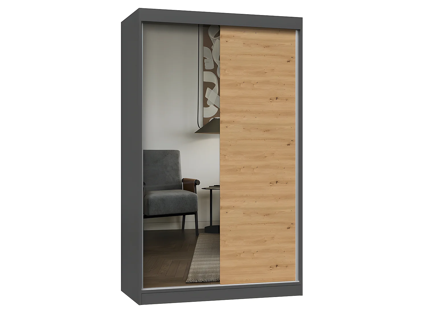 PAOLO - Armoire à 2 portes coulissantes - 1 miroir - L. 120 cm - Dressing de chambre 2 portes