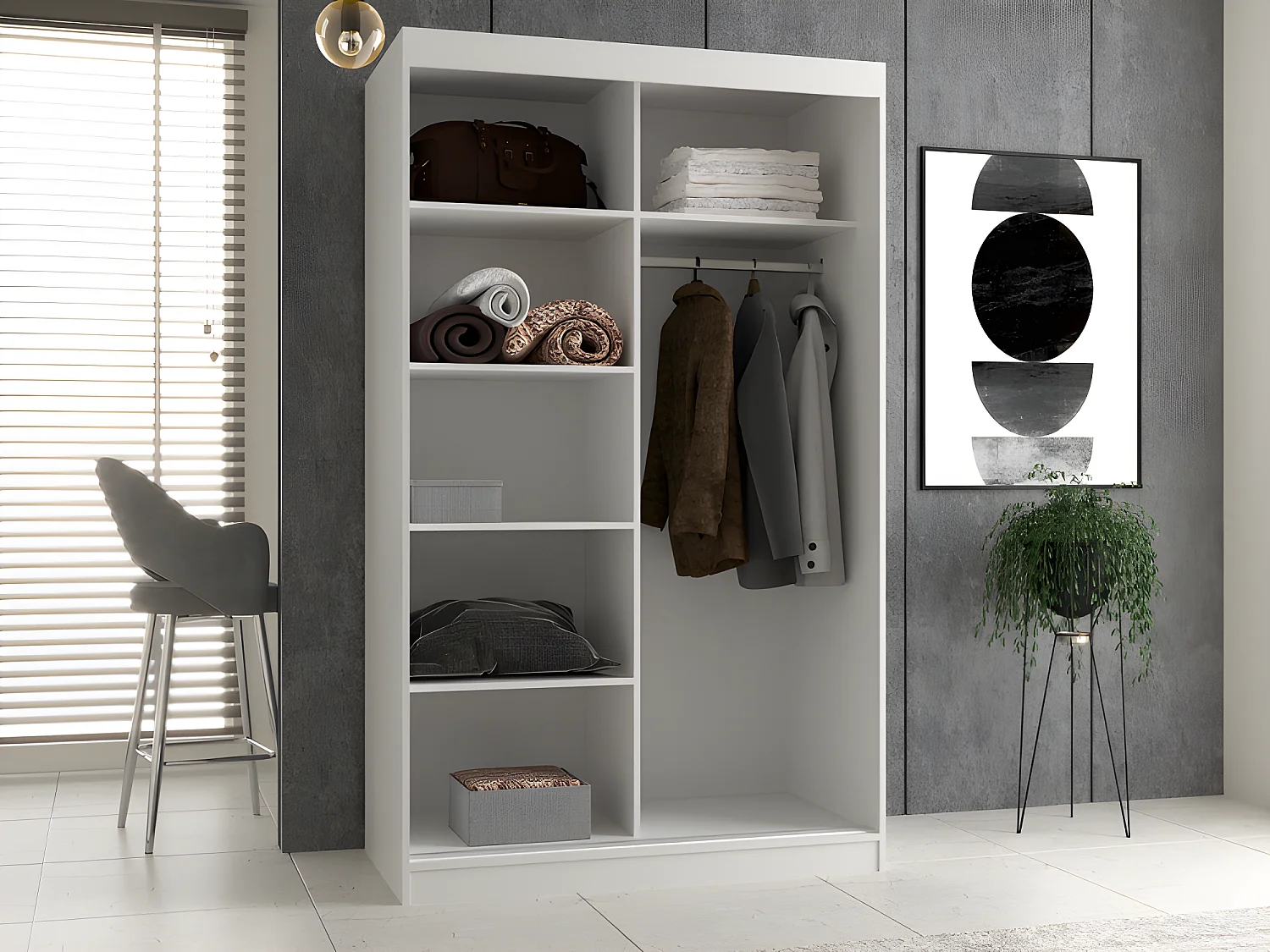 PAOLO - Armoire à 2 portes coulissantes - 1 miroir - L. 120 cm - Dressing de chambre 2 portes