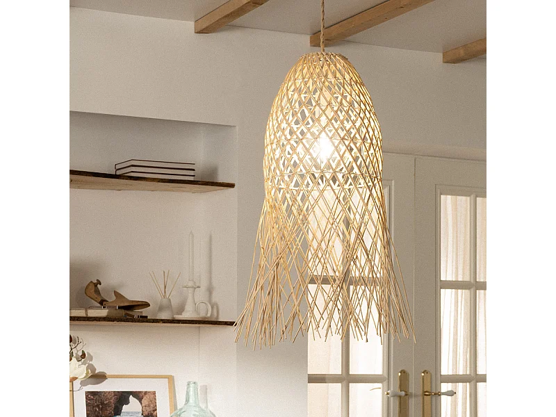 Lampada a Sospensione Rattan Majani Crema