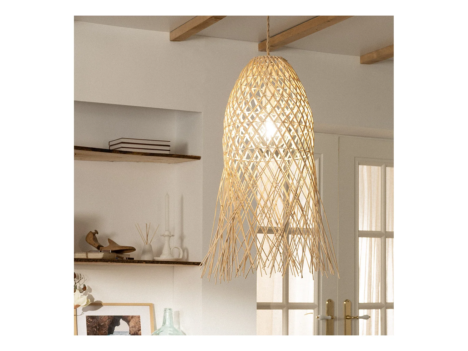 Lampada a Sospensione Rattan Majani Crema