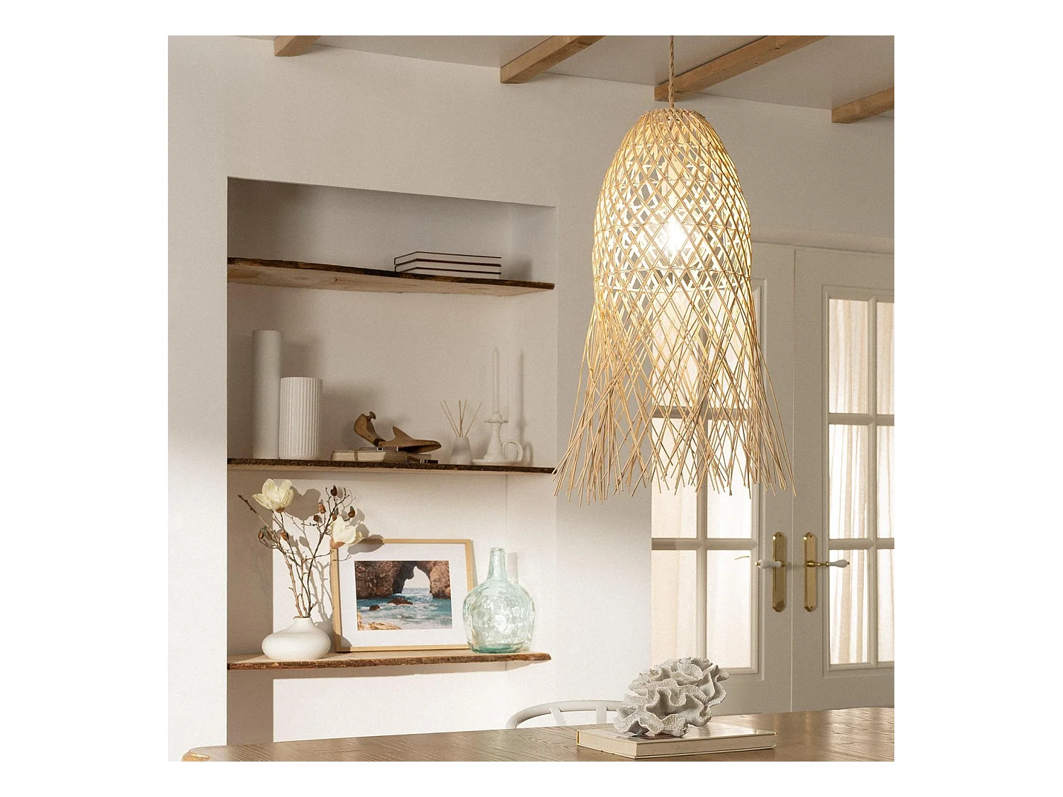 Lampada a Sospensione Rattan Majani Crema