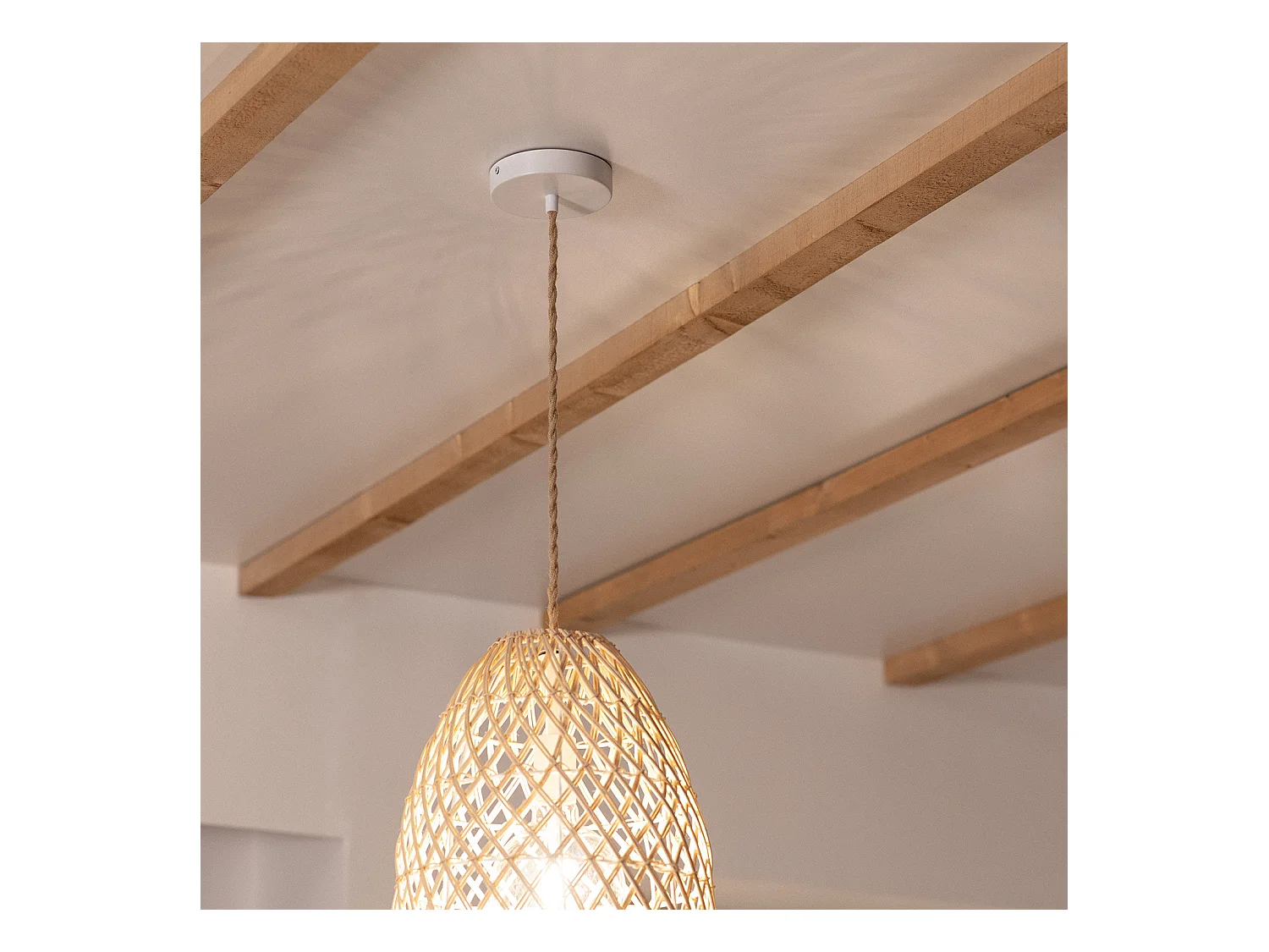 Lampada a Sospensione Rattan Majani Crema