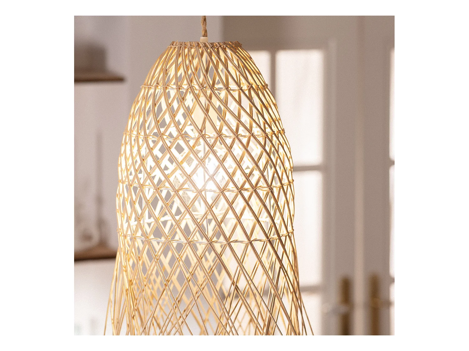 Lampada a Sospensione Rattan Majani Crema