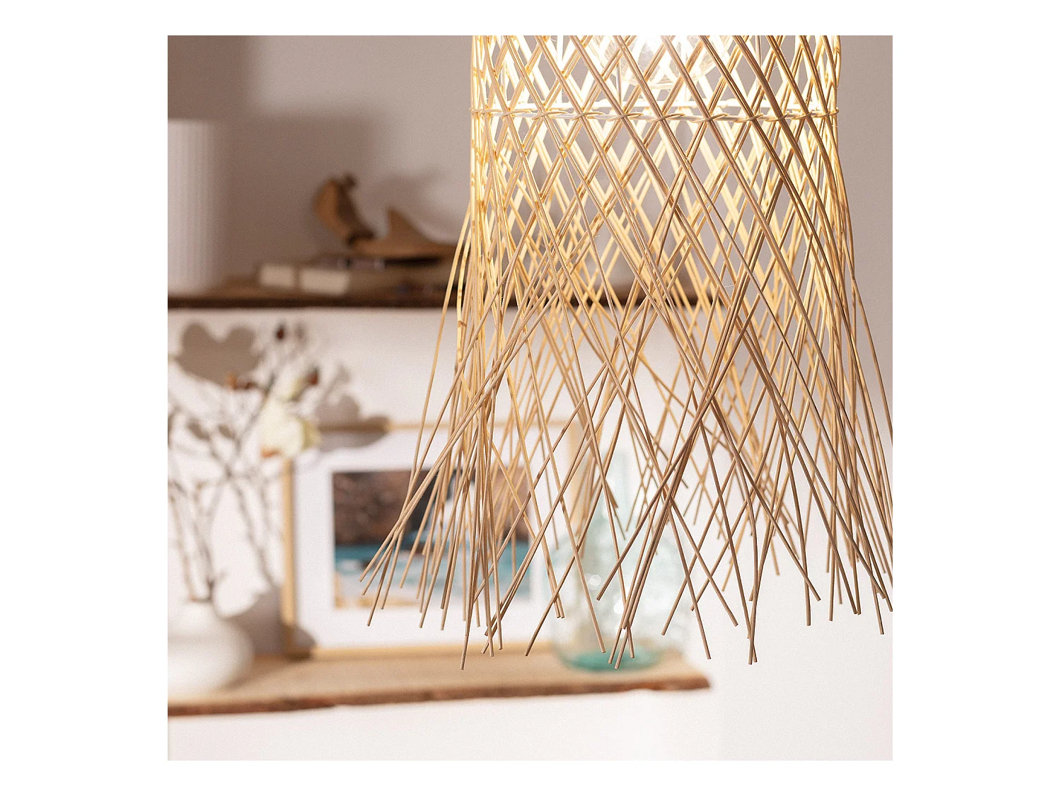 Lampada a Sospensione Rattan Majani Crema