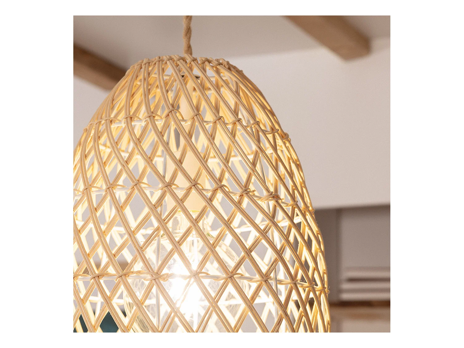 Lampada a Sospensione Rattan Majani Crema