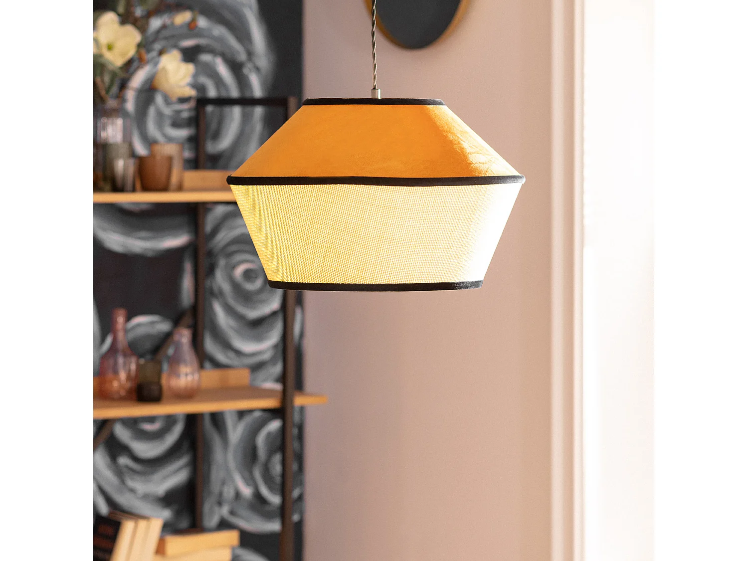 Lampada a Sospensione in Velluto Trompa Arancione