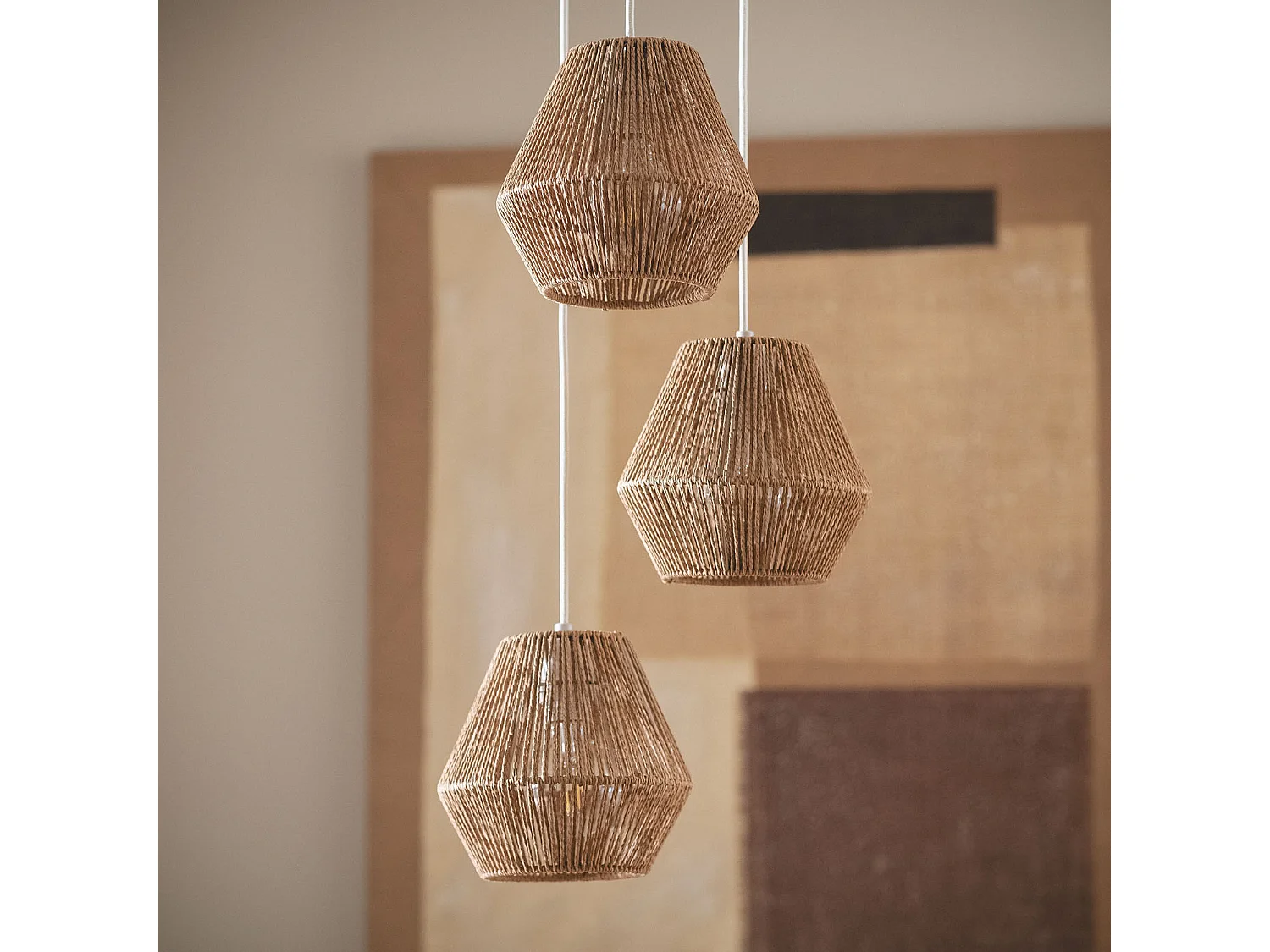 Suspension Papier Tressé Trilla 3 Spots  Brun