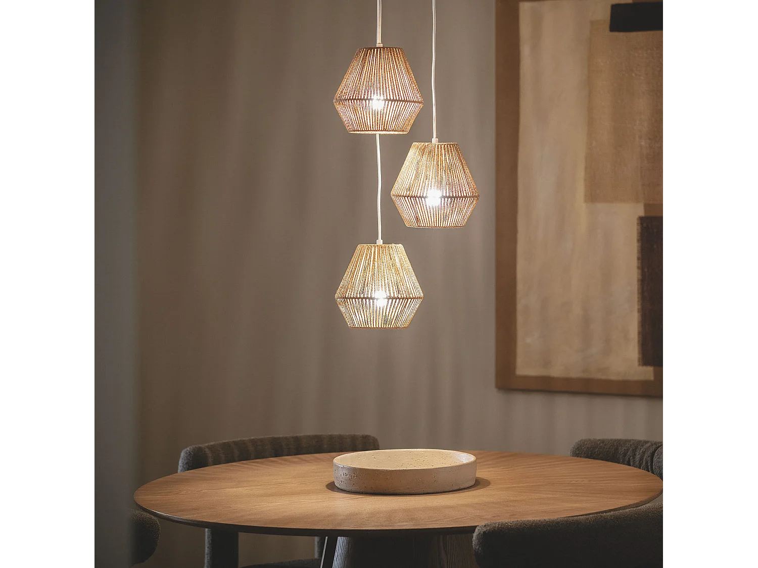 Suspension Papier Tressé Trilla 3 Spots  Brun