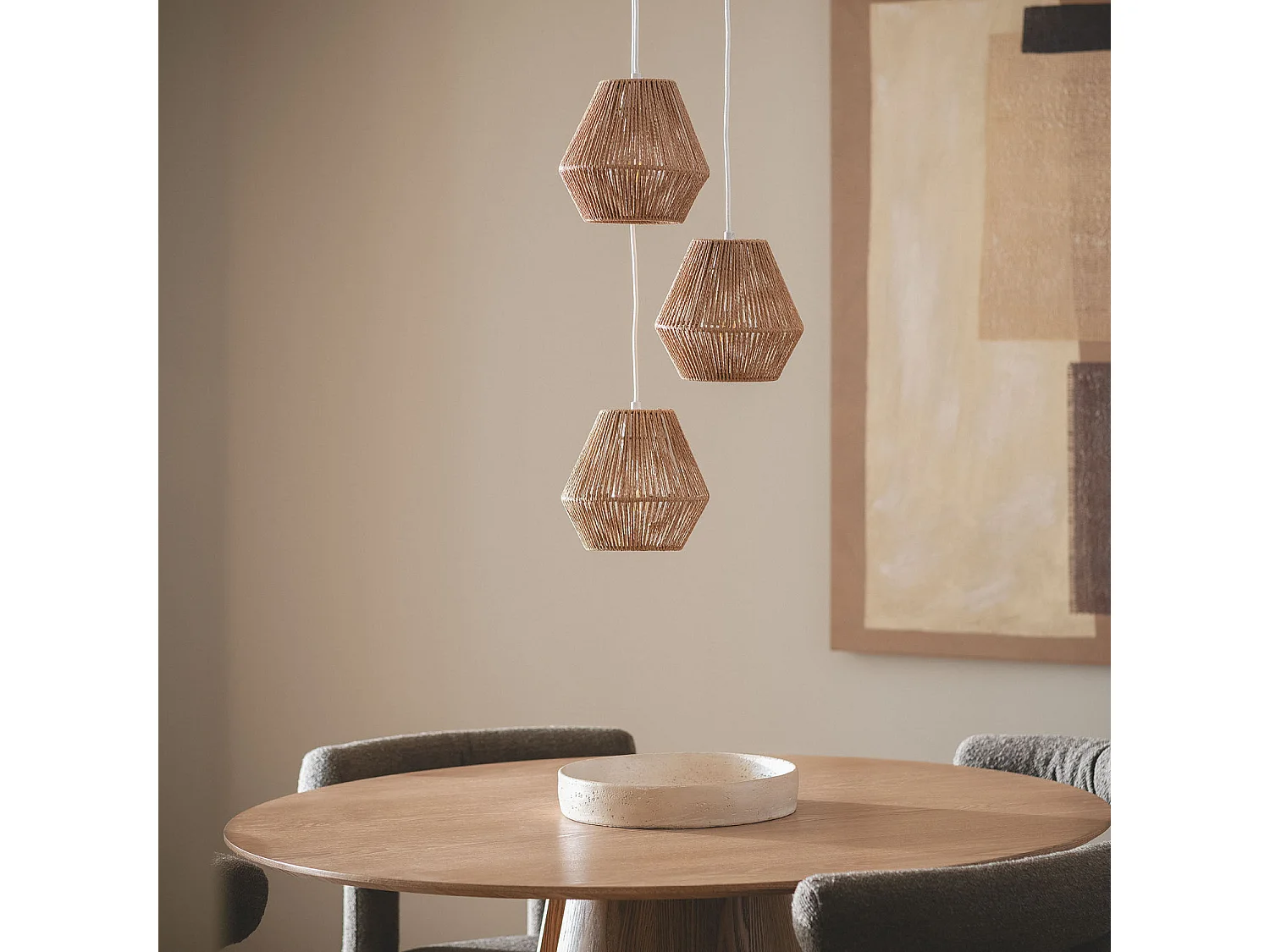 Lámpara Colgante Papel Trenzado Trilla 3 Focos Marrón