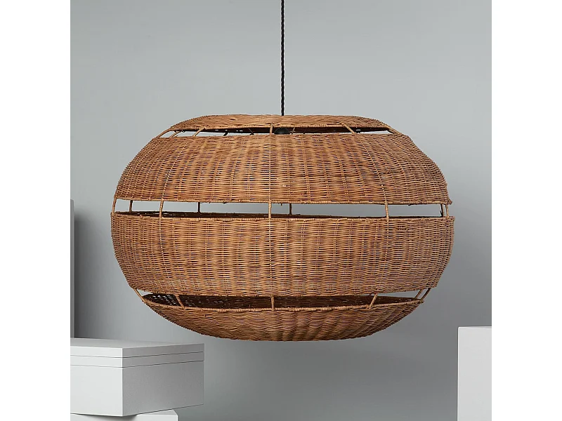 Lampada a Sospensione Rattan Oblate Bulang ILUZZIA Tessuto Bianco