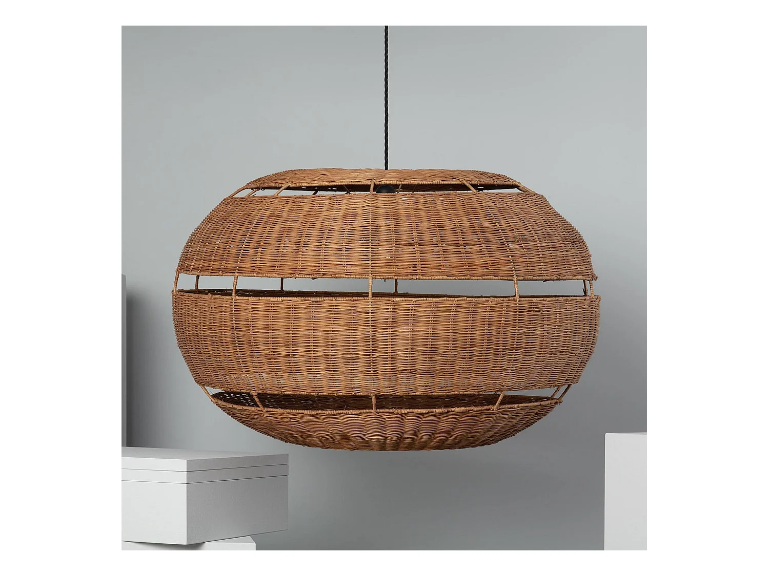 Suspension Rotin Oblate Bulang Ø800 mm ILUZZIA Textile blanc