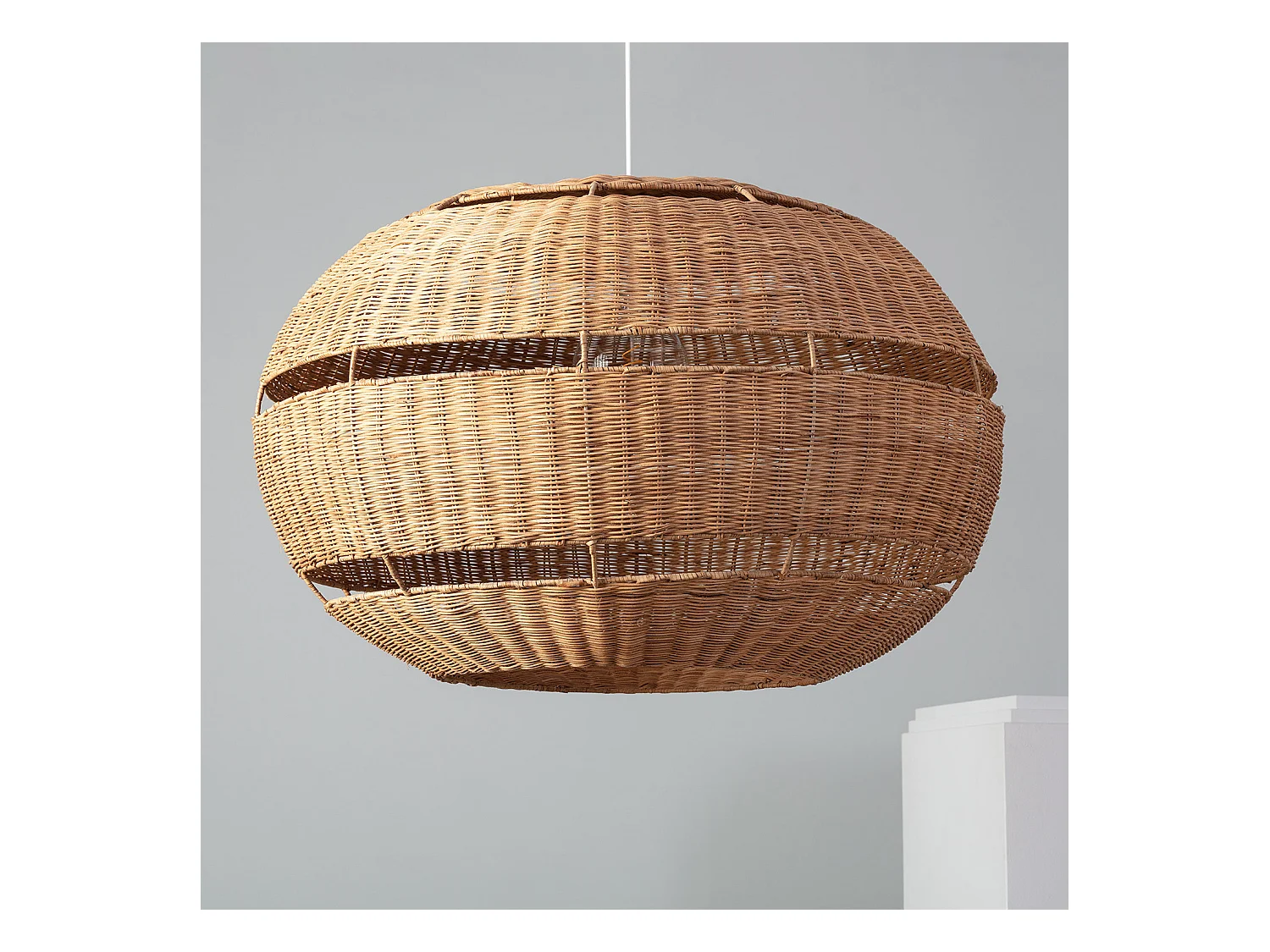Suspension Rotin Oblate Bulang Ø800 mm ILUZZIA Textile blanc