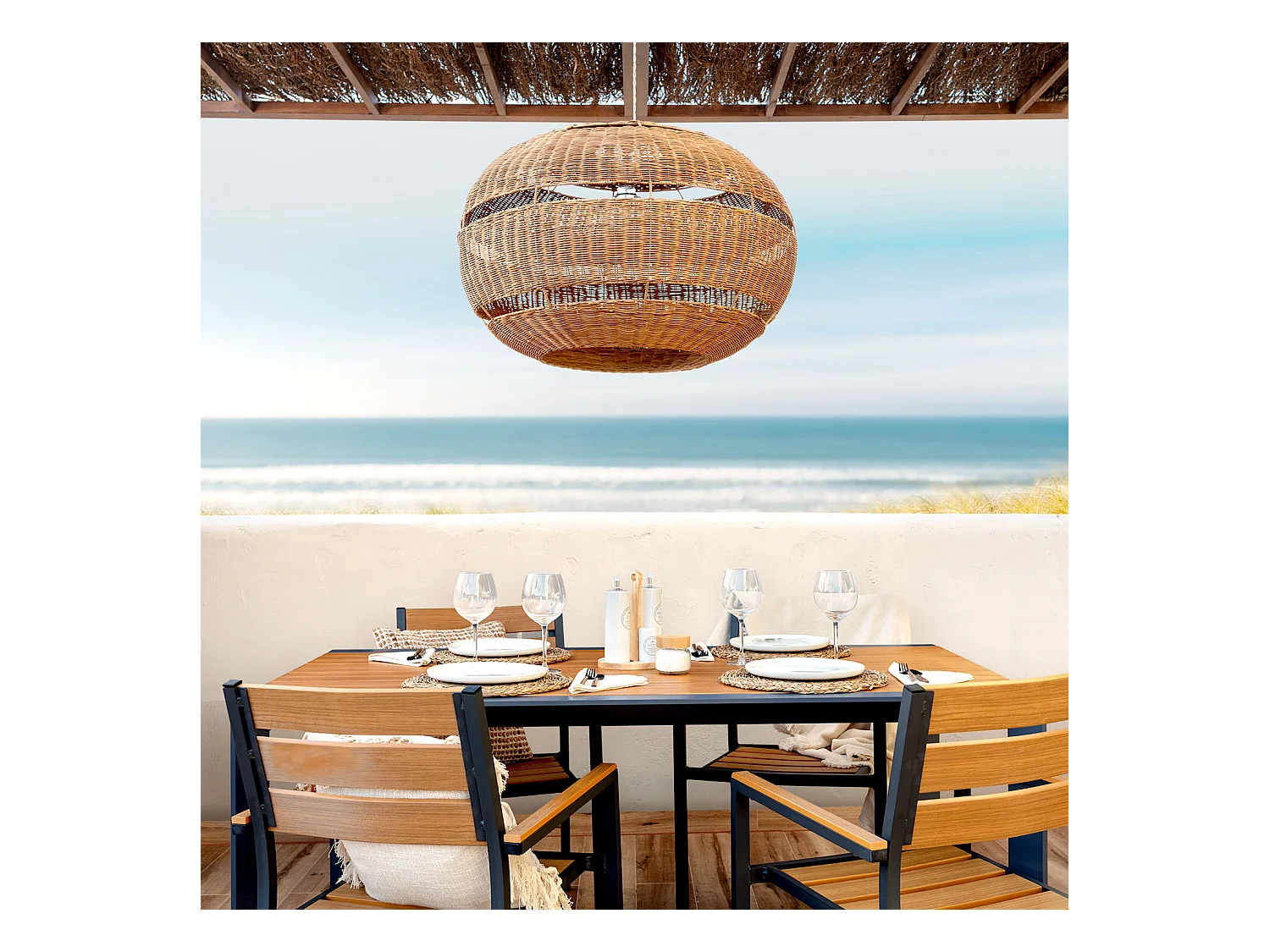 Suspension Rotin Oblate Bulang Ø800 mm ILUZZIA Textile blanc