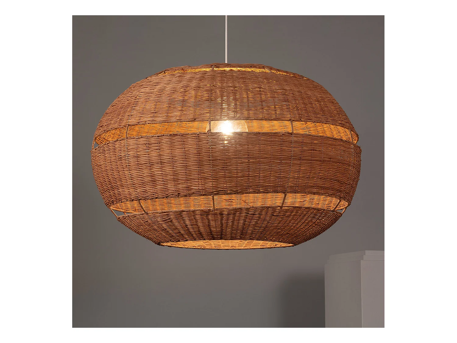 Suspension Rotin Oblate Bulang Ø800 mm ILUZZIA Textile blanc