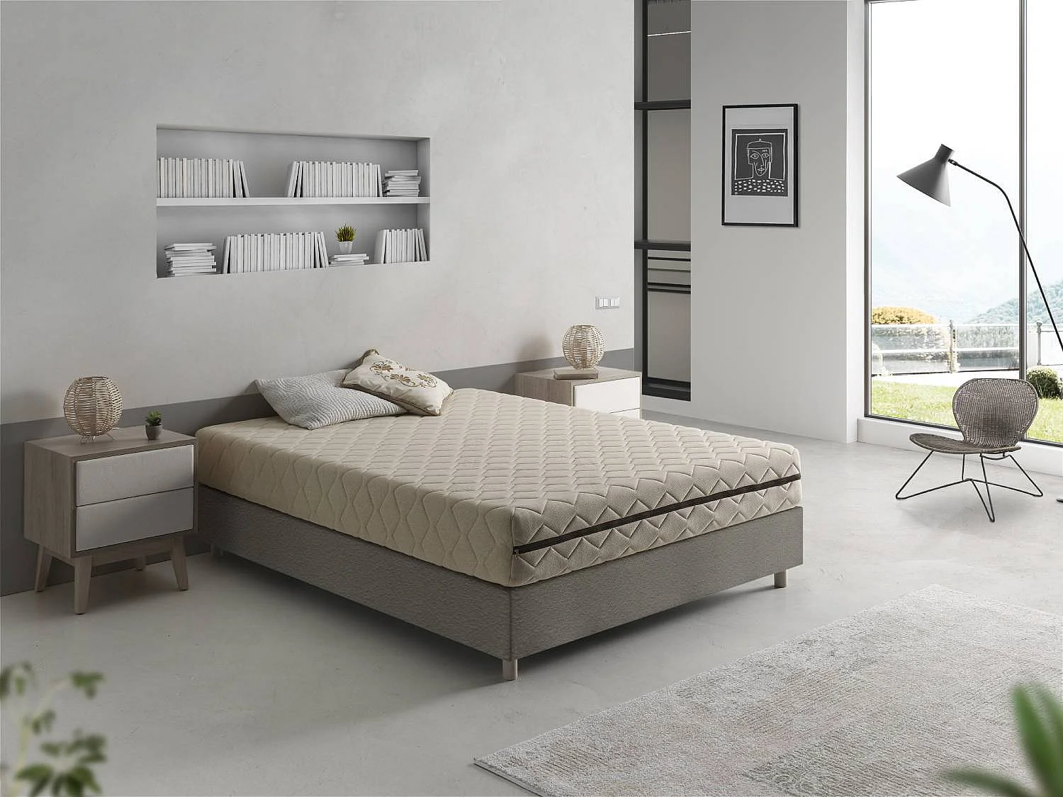 Matelas naturel 135X200 ORGANIC FLORA, Épaisseur 25 CM, 100% Coton et lin, relaxation musculaire, Dehoussable