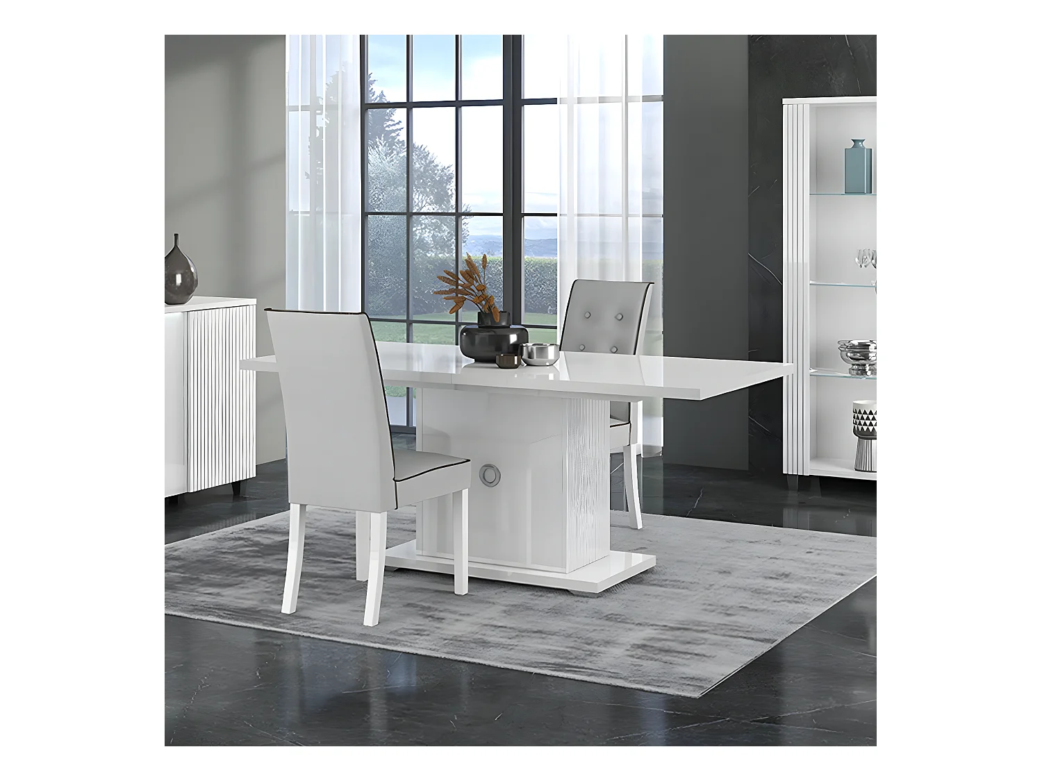 MARIKA - Table Repas Allongeable 160-200cm Laquée Blanche