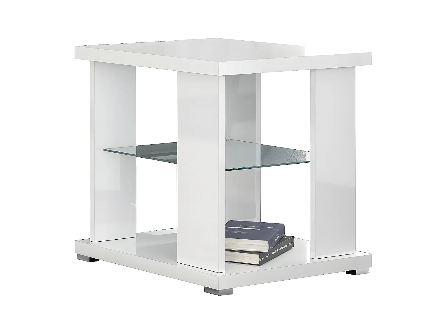 MARIKA - Table d'Appoint Laquée Blanche avec Etagère Verre