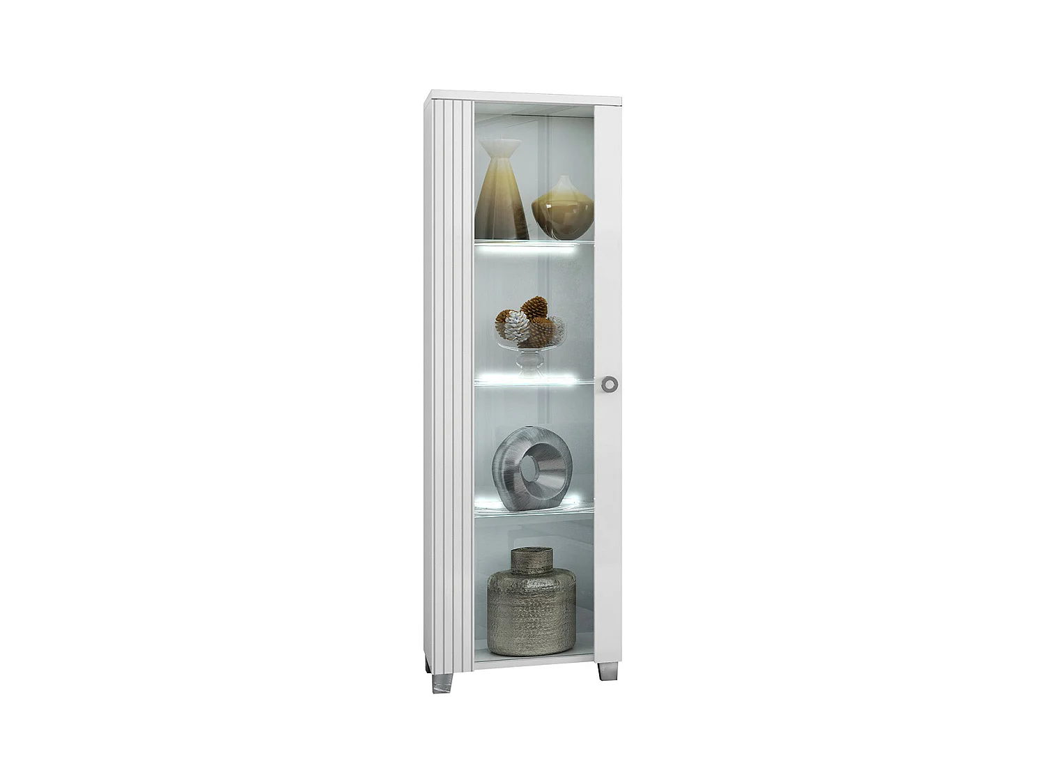 MARIKA - Vitrine 1 Porte Gauche Laquée Blanche avec Leds