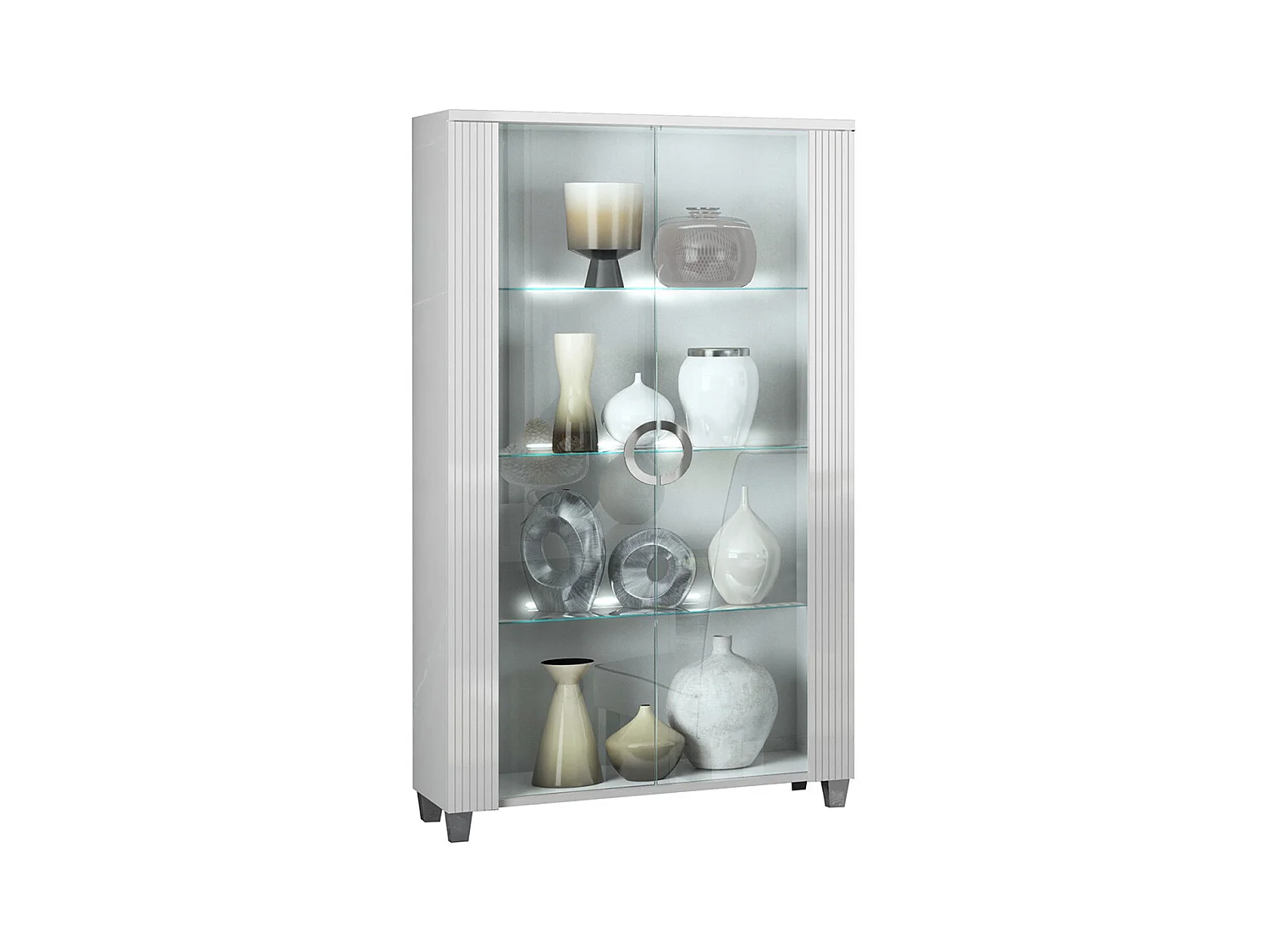 MARIKA - Argentier 2 Porte Laqué Blanc avec Leds