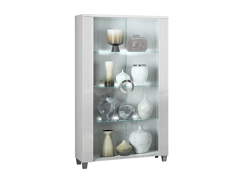 MARIKA - Argentier 2 Porte Laqué Blanc avec Leds